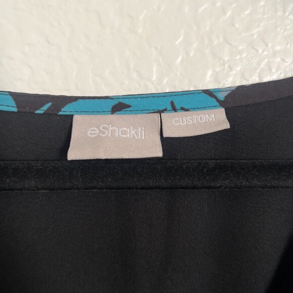 eShakti Sz L Custom Blue Green Floral Black Maxi Wrap Dress Bloomcore Boho - Picture 2 of 16